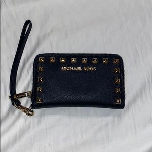 Michael Kors Black Leather Studded Wristlet Wallet